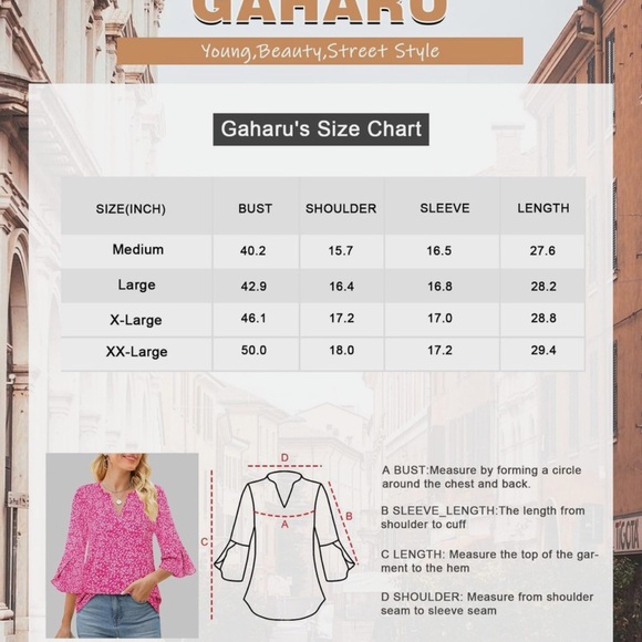 Gaharu Women's Ditsy Floral Top V Neck Chiffon Blouse 3/4 Sleeve Pink Large - Picture 3 of 11